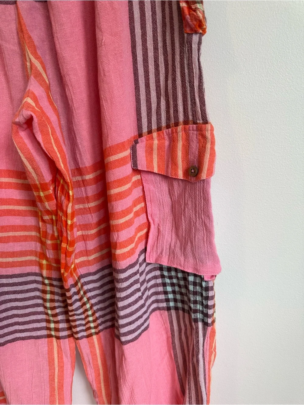 Free People Crafted Plaid Cargo Pants Pink Combo Womens Small NEW Cotton